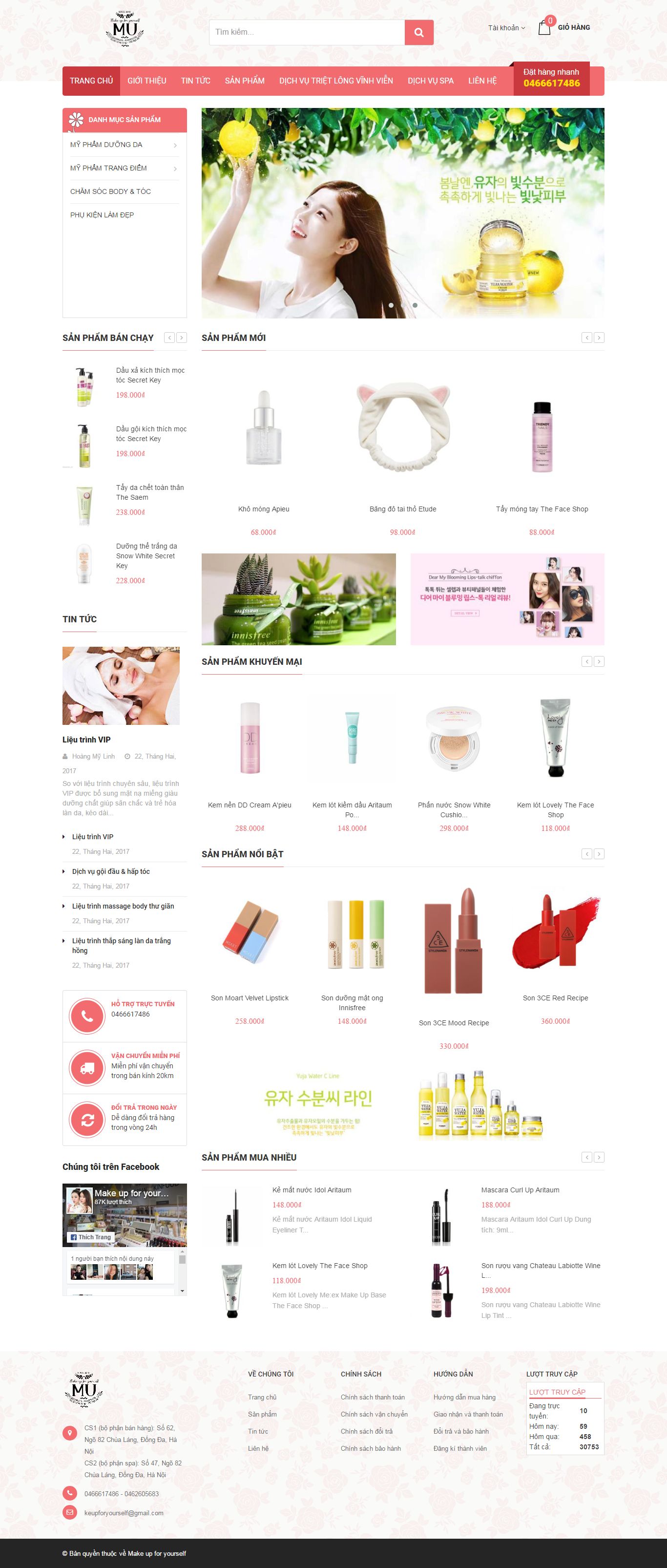 Thiết kế website shop mỹ phẩm Make up for yourself đẹp SEO tốt